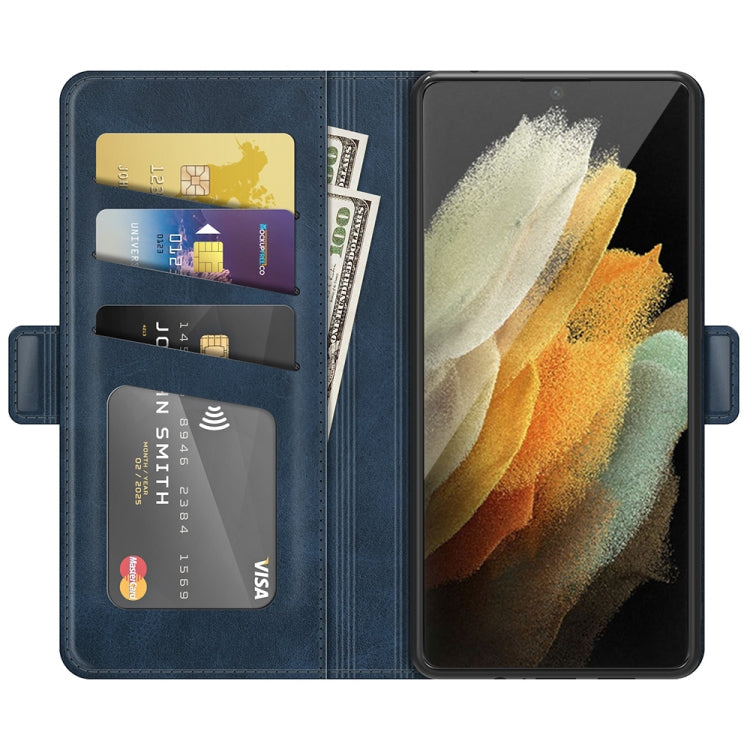 For Samsung Galaxy S22 Ultra 5G Dual-side Magnetic Buckle Horizontal Flip Leather Case with Holder & Card Slots & Wallet(Dark Blue)