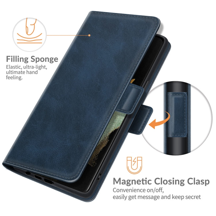 For Samsung Galaxy S22 Ultra 5G Dual-side Magnetic Buckle Horizontal Flip Leather Case with Holder & Card Slots & Wallet(Dark Blue)