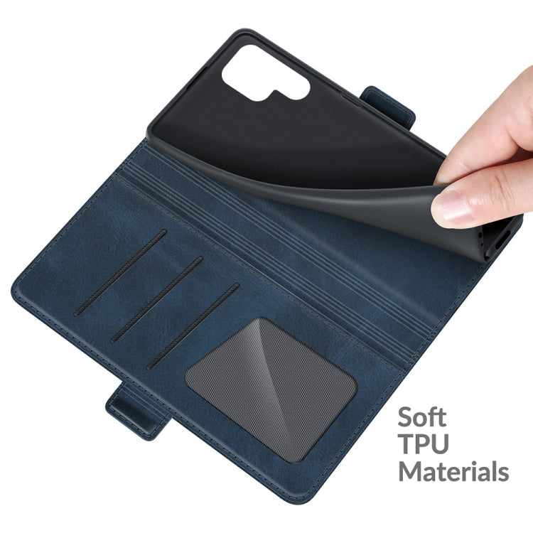 For Samsung Galaxy S22 Ultra 5G Dual-side Magnetic Buckle Horizontal Flip Leather Case with Holder & Card Slots & Wallet(Dark Blue)