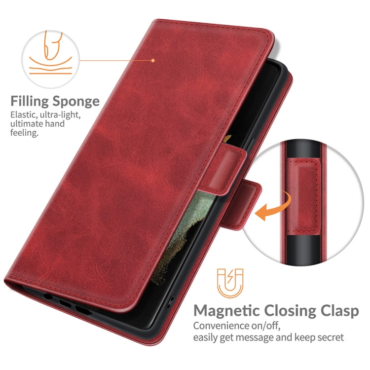 For Samsung Galaxy S22 Ultra 5G Dual-side Magnetic Buckle Horizontal Flip Leather Case with Holder & Card Slots & Wallet(Red)