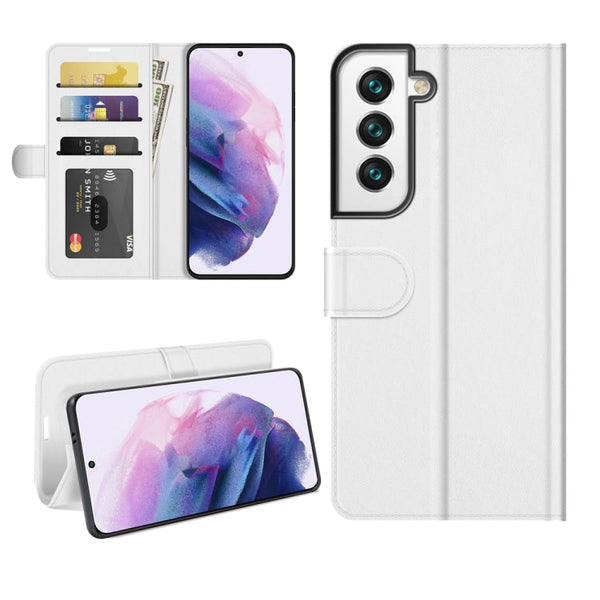 For Samsung Galaxy S22 5G R64 Texture Single Horizontal Flip Protective Case with Holder & Card Slots & Wallet& Photo Frame(White)