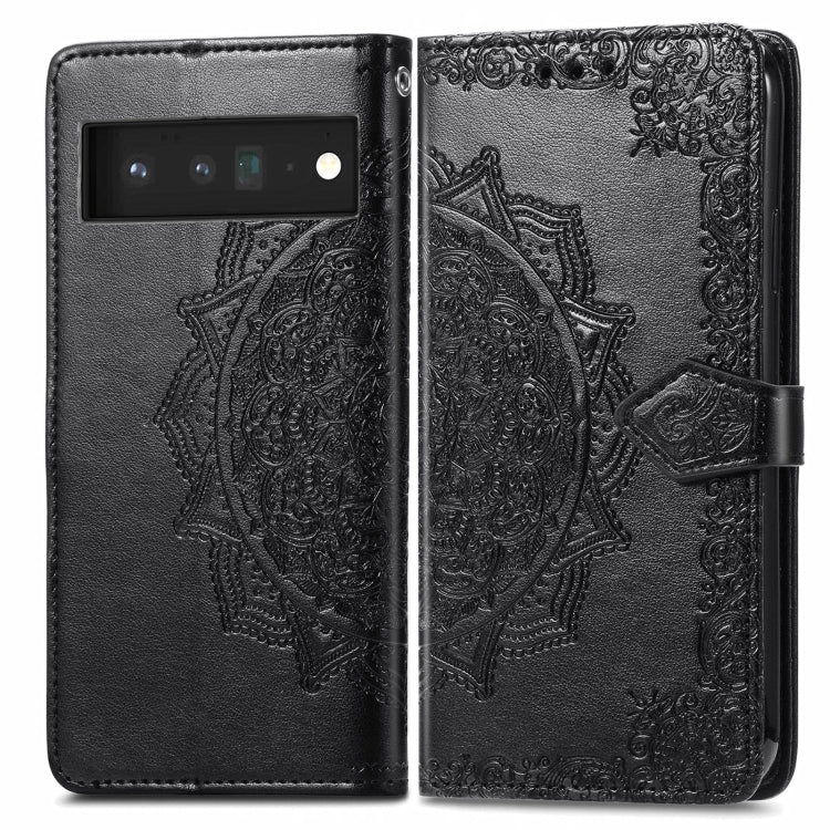 For Google Pixel 6 Mandala Embossing Pattern Horizontal Flip Leather Case with Holder & Card Slots & Wallet & Lanyard(Black)