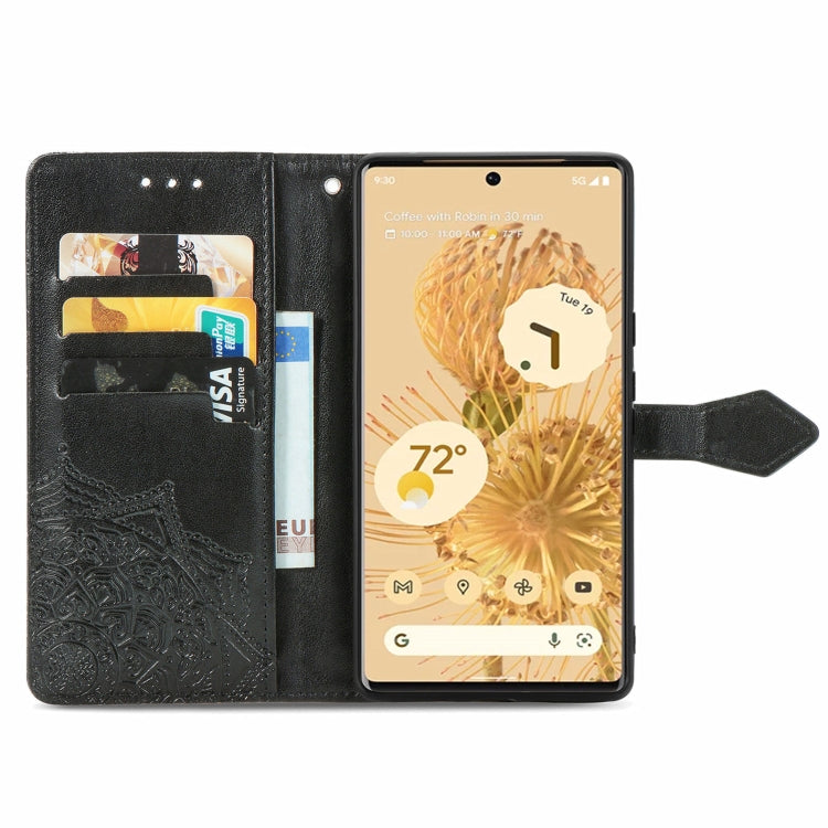 For Google Pixel 6 Mandala Embossing Pattern Horizontal Flip Leather Case with Holder & Card Slots & Wallet & Lanyard(Black)