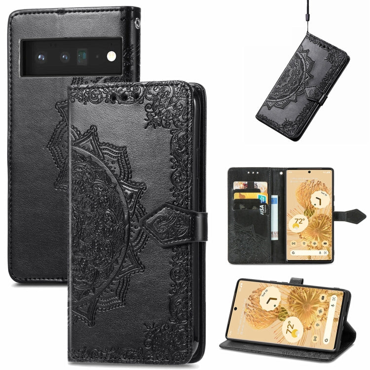 For Google Pixel 6 Mandala Embossing Pattern Horizontal Flip Leather Case with Holder & Card Slots & Wallet & Lanyard(Black)