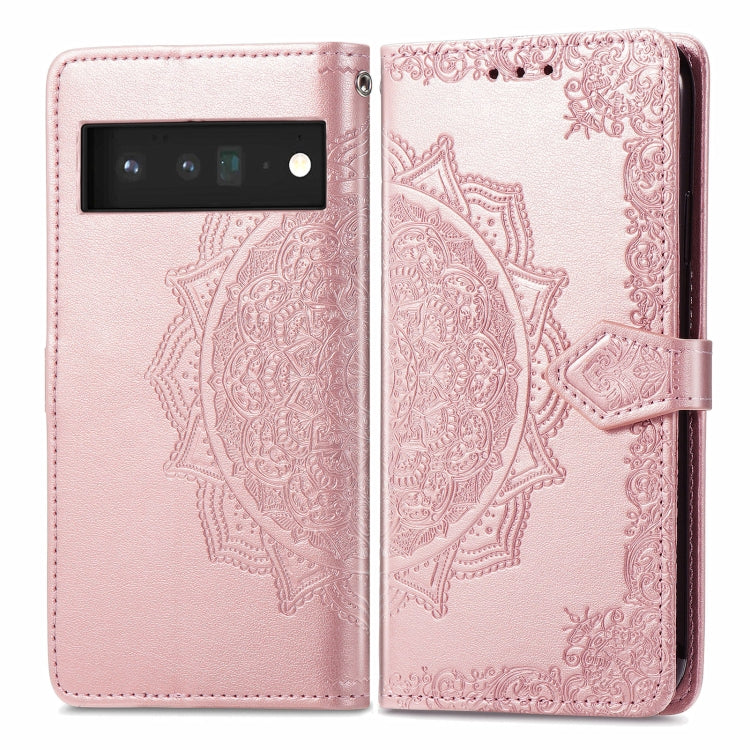 For Google Pixel 6 Mandala Embossing Pattern Horizontal Flip Leather Case with Holder & Card Slots & Wallet & Lanyard(Rose Gold)