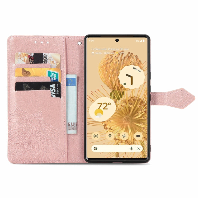 For Google Pixel 6 Mandala Embossing Pattern Horizontal Flip Leather Case with Holder & Card Slots & Wallet & Lanyard(Rose Gold)