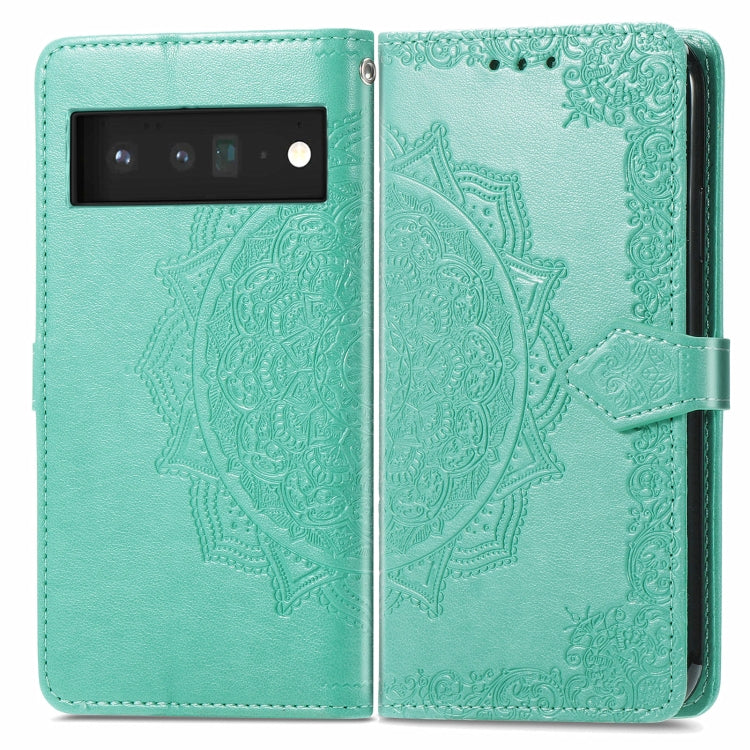 For Google Pixel 6 Mandala Embossing Pattern Horizontal Flip Leather Case with Holder & Card Slots & Wallet & Lanyard(Green)