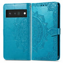 For Google Pixel 6 Mandala Embossing Pattern Horizontal Flip Leather Case with Holder & Card Slots & Wallet & Lanyard(Blue)