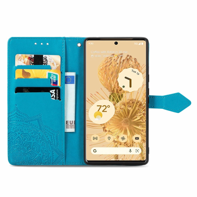 For Google Pixel 6 Mandala Embossing Pattern Horizontal Flip Leather Case with Holder & Card Slots & Wallet & Lanyard(Blue)