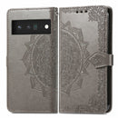 For Google Pixel 6 Mandala Embossing Pattern Horizontal Flip Leather Case with Holder & Card Slots & Wallet & Lanyard(Gray)