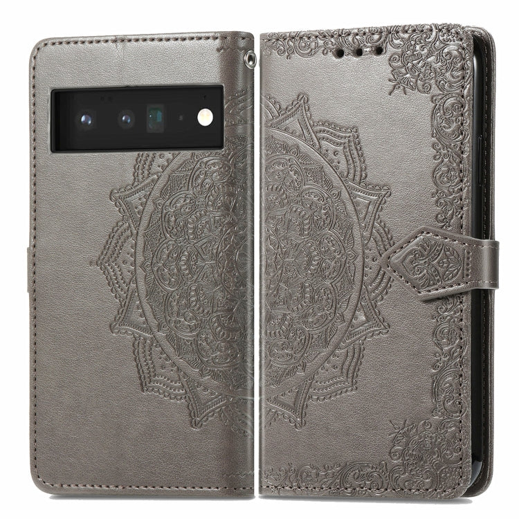 For Google Pixel 6 Mandala Embossing Pattern Horizontal Flip Leather Case with Holder & Card Slots & Wallet & Lanyard(Gray)