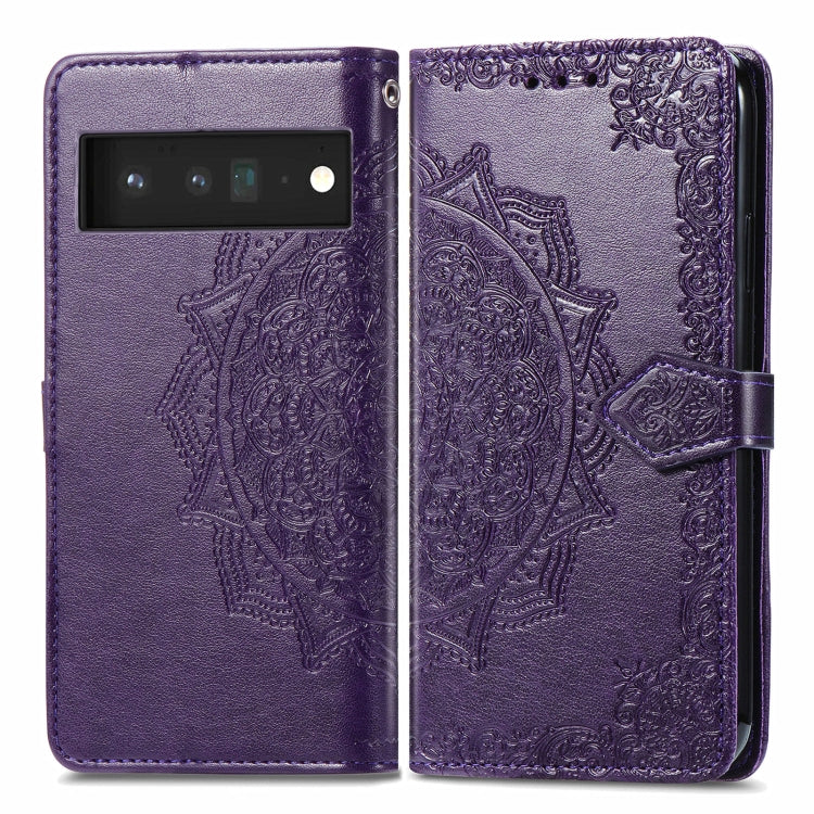 For Google Pixel 6 Mandala Embossing Pattern Horizontal Flip Leather Case with Holder & Card Slots & Wallet & Lanyard(Purple)