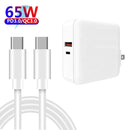 A6 65W QC 3.0 USB + PD USB-C / Type-C Dual Fast Charging Laptop Adapter + 1m USB-C / Type-C to USB-C / Type-C Data Cable Set for MacBook Series, US Plug + EU Plug