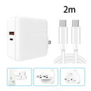 A6 65W QC 3.0 USB + PD USB-C / Type-C Dual Fast Charging Laptop Adapter + 2m USB-C / Type-C to USB-C / Type-C Data Cable Set for MacBook Series, US Plug + EU Plug + UK Plug