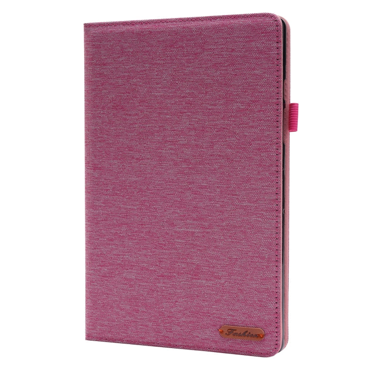 For Samsung Galaxy Tab A8 10.5 2021 Horizontal Flip Fabric PU Leather Tablet Case with Card Slots & Holder(Rose Red)