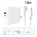 A6 PD 65W USB-C / Type-C + QC3.0 USB Laptop Adapter + 1.8m USB-C / Type-C to MagSafe 1 / L Data Cable Set for MacBook Series, US Plug + EU Plug + UK Plug