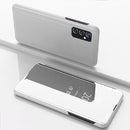 For Samsung Galaxy M52 5G Plated Mirror Horizontal Flip Leather Case with Holder(Silver)