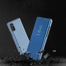 For Samsung Galaxy M52 5G Plated Mirror Horizontal Flip Leather Case with Holder(Blue)