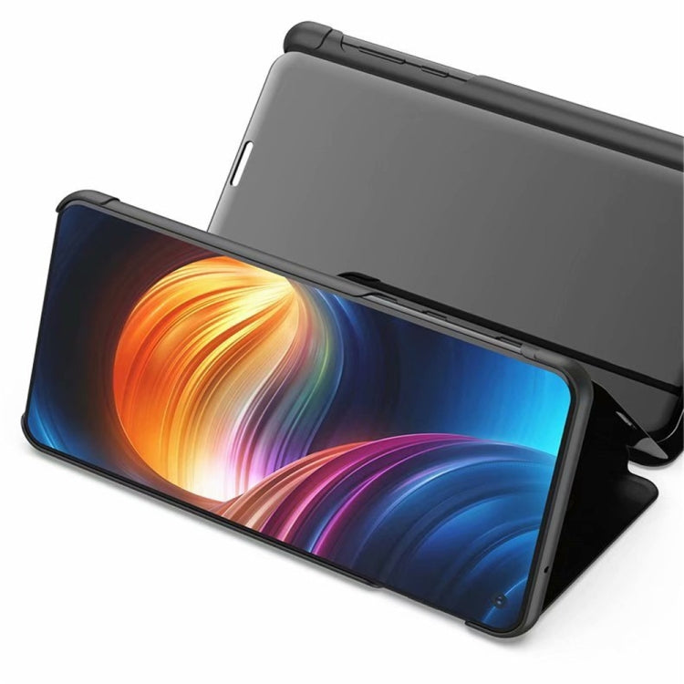 For Samsung Galaxy M52 5G Plated Mirror Horizontal Flip Leather Case with Holder(Blue)