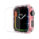 ENKAY Hat-Prince Electroplate PC Diamond Watch Case + Full Coverage Curved PET Screen Protector Film For Apple Watch Series 7 45mm(Pink)