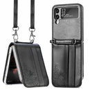 For Samsung Galaxy Z Flip 3 5G Diagonal Lanyard Embossed Card Phone Case(Black)