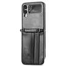 For Samsung Galaxy Z Flip 3 5G Diagonal Lanyard Embossed Card Phone Case(Black)