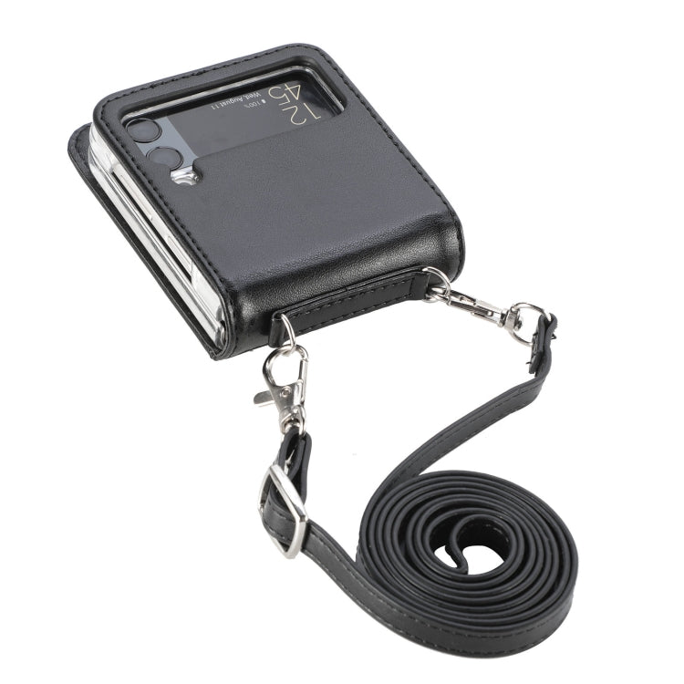 For Samsung Galaxy Z Flip 3 5G Diagonal Lanyard Embossed Card Phone Case(Black)