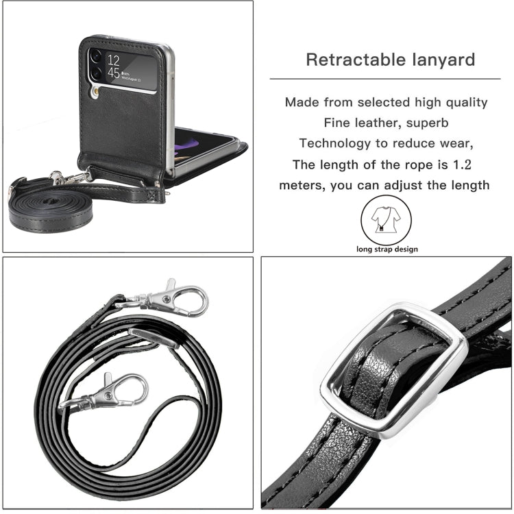 For Samsung Galaxy Z Flip 3 5G Diagonal Lanyard Embossed Card Phone Case(Black)