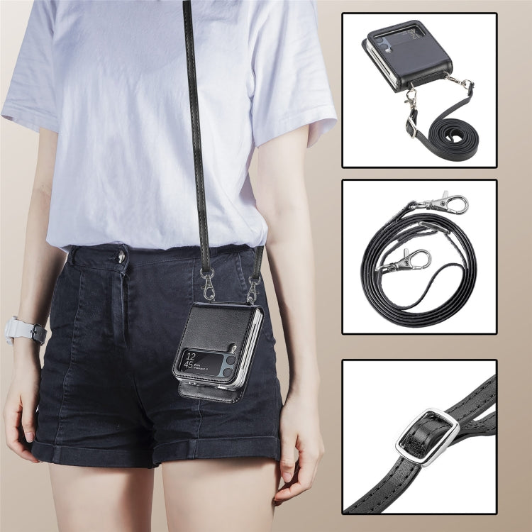 For Samsung Galaxy Z Flip 3 5G Diagonal Lanyard Embossed Card Phone Case(Black)