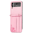 For Samsung Galaxy Z Flip 3 5G Diagonal Lanyard Embossed Card Phone Case(Pink)