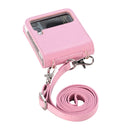 For Samsung Galaxy Z Flip 3 5G Diagonal Lanyard Embossed Card Phone Case(Pink)