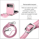 For Samsung Galaxy Z Flip 3 5G Diagonal Lanyard Embossed Card Phone Case(Pink)