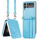 For Samsung Galaxy Z Flip 3 5G Diagonal Lanyard Embossed Card Phone Case(Blue)