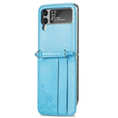 For Samsung Galaxy Z Flip 3 5G Diagonal Lanyard Embossed Card Phone Case(Blue)