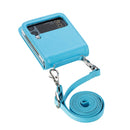 For Samsung Galaxy Z Flip 3 5G Diagonal Lanyard Embossed Card Phone Case(Blue)
