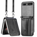 For Samsung Galaxy Z Flip 5G Diagonal Lanyard Embossed Card Phone Case(Black)
