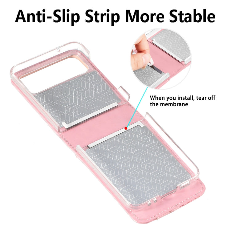 For Samsung Galaxy Z Flip 5G Diagonal Lanyard Embossed Card Phone Case(Pink)