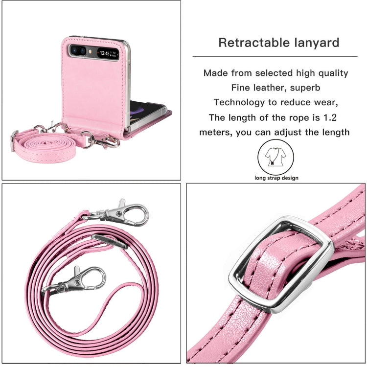 For Samsung Galaxy Z Flip 5G Diagonal Lanyard Embossed Card Phone Case(Pink)