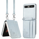 For Samsung Galaxy Z Flip 5G Diagonal Lanyard Embossed Card Phone Case(Silver)