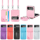 For Samsung Galaxy Z Flip 5G Diagonal Lanyard Embossed Card Phone Case(Pink)