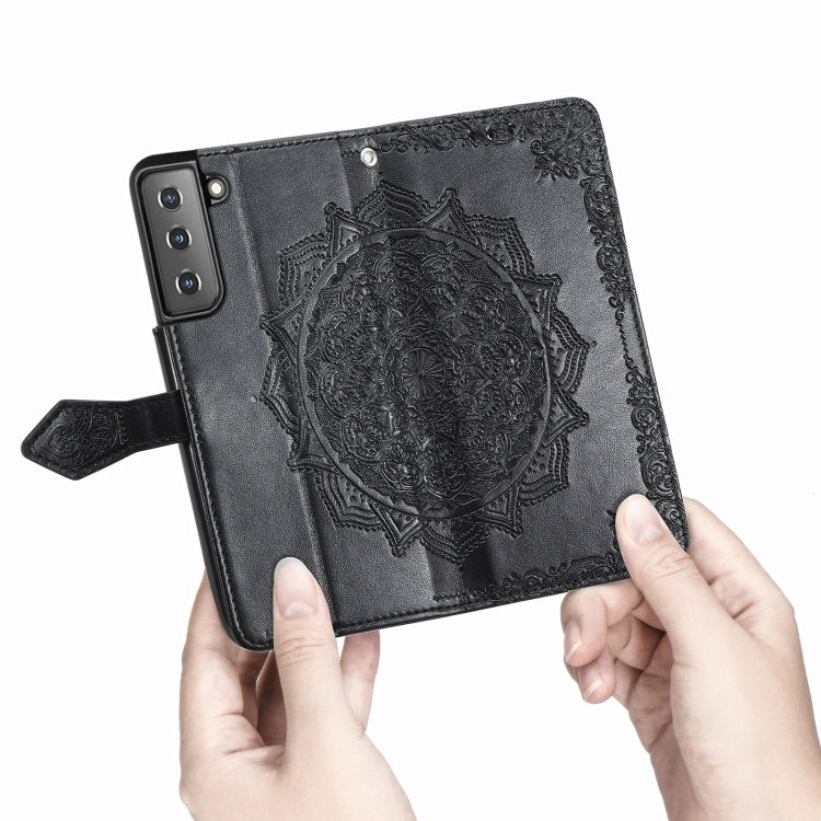 For Samsung Galaxy S22 5G Mandala Flower Embossed Horizontal Flip Leather Case with Holder & Card Slots & Wallet & Lanyard(Black)