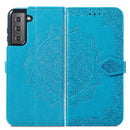 For Samsung Galaxy S22 5G Mandala Flower Embossed Horizontal Flip Leather Case with Holder & Card Slots & Wallet & Lanyard(Blue)