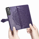 For Samsung Galaxy S22 5G Mandala Flower Embossed Horizontal Flip Leather Case with Holder & Card Slots & Wallet & Lanyard(Purple)