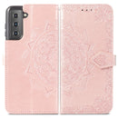 For Samsung Galaxy S22 5G Mandala Flower Embossed Horizontal Flip Leather Case with Holder & Card Slots & Wallet & Lanyard(Rose Gold)