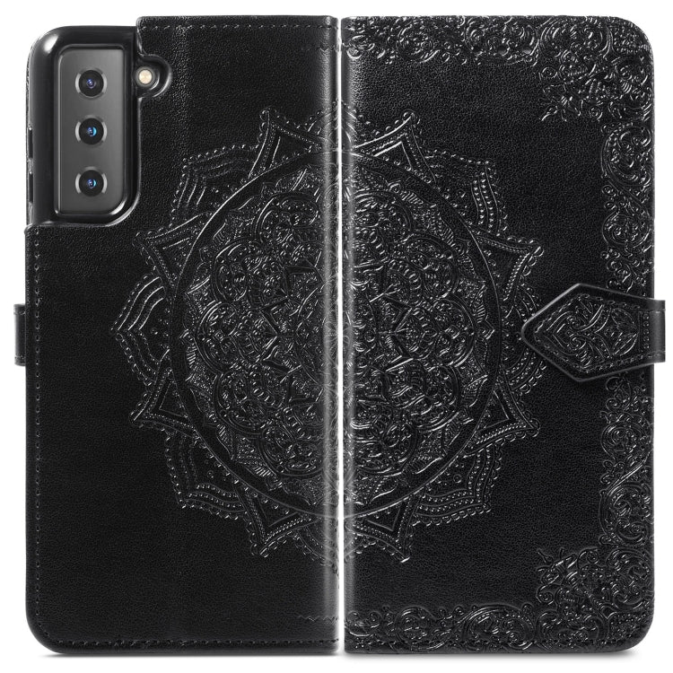 For Samsung Galaxy S22+ 5G Mandala Flower Embossed Horizontal Flip Leather Case with Holder & Card Slots & Wallet & Lanyard(Black)