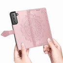 For Samsung Galaxy S22+ 5G Mandala Flower Embossed Horizontal Flip Leather Case with Holder & Card Slots & Wallet & Lanyard(Rose Gold)