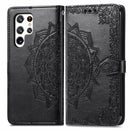For Samsung Galaxy S22 Ultra 5G Mandala Flower Embossed Horizontal Flip Leather Case with Holder & Card Slots & Wallet & Lanyard(Black)
