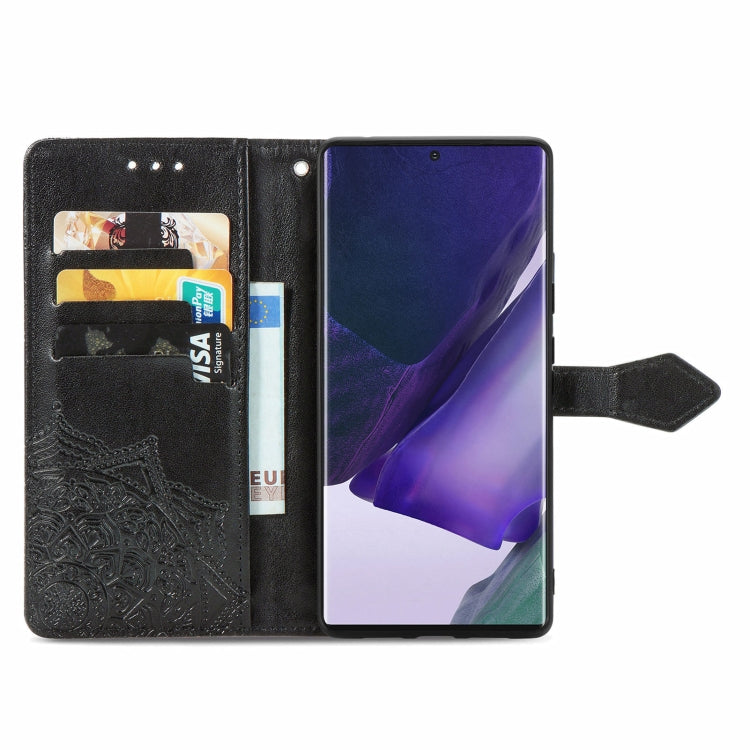 For Samsung Galaxy S22 Ultra 5G Mandala Flower Embossed Horizontal Flip Leather Case with Holder & Card Slots & Wallet & Lanyard(Black)