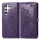 For Samsung Galaxy S22 Ultra 5G Mandala Flower Embossed Horizontal Flip Leather Case with Holder & Card Slots & Wallet & Lanyard(Purple)