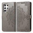 For Samsung Galaxy S22 Ultra 5G Mandala Flower Embossed Horizontal Flip Leather Case with Holder & Card Slots & Wallet & Lanyard(Gray)